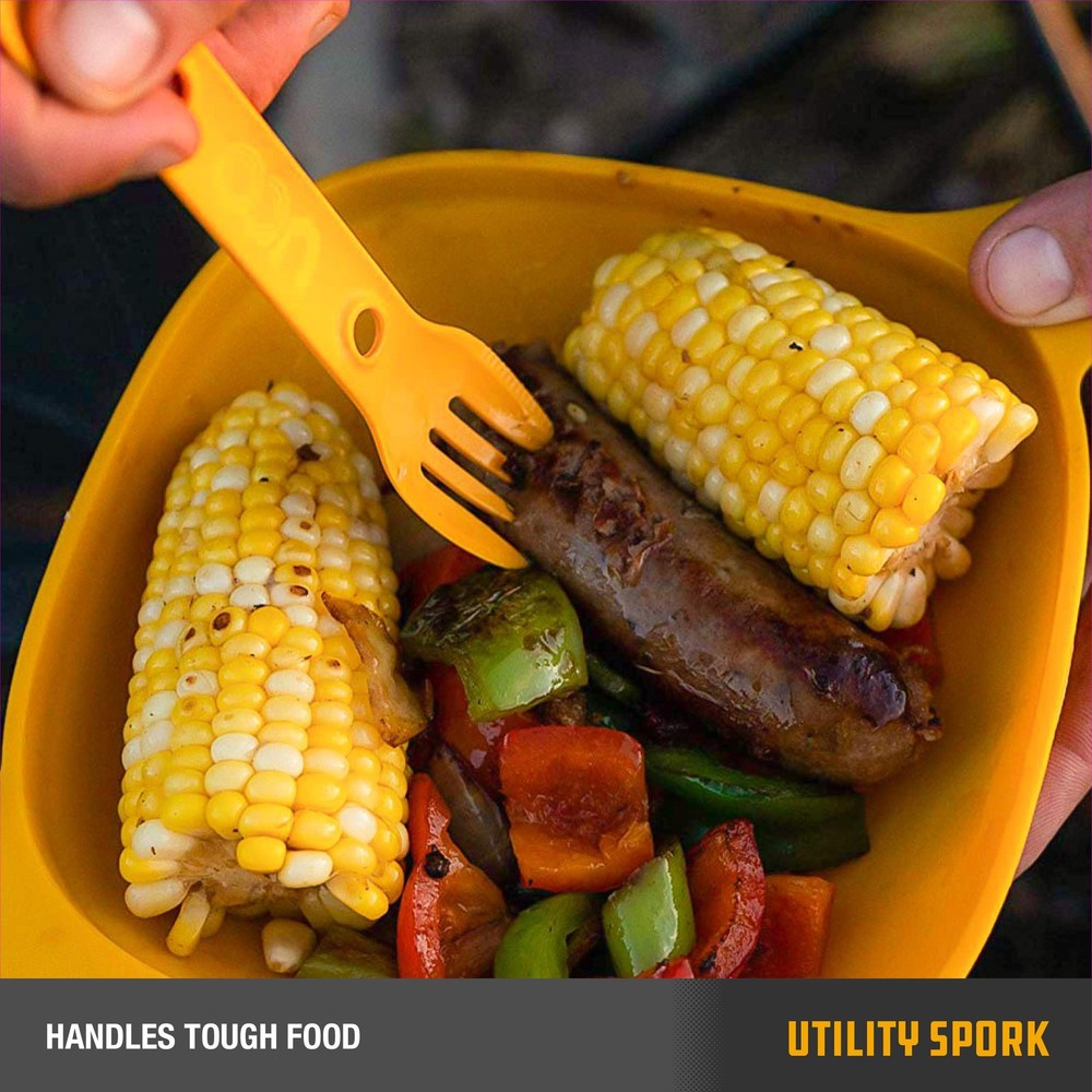 UCO Utility Spork Camping Spoon-Fork-Knife Utensil, 2 Pack 2-Pack, Teal/Ember
