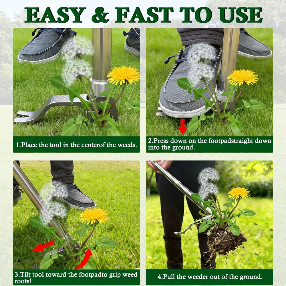 Weed Puller Tool, 48" Stand Up Dandelion Tool with Long Handle,Stainless Hand...