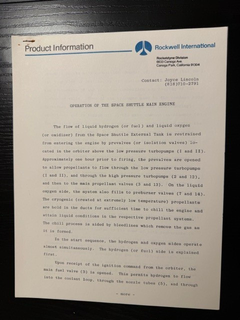 Rocketdyne Space Shuttle Memorabilia - Challenge coin, pin, photos, info sheets