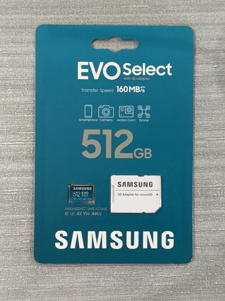 SAMSUNG EVO Select microSDMemory Card + Adapter, 512GB microSDXC, Up-to 160 MB/s