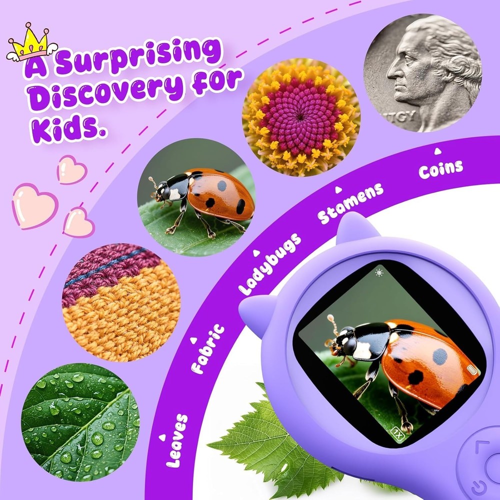 Handheld Kids Microscope - 200x Magnification & 2-Inch IPS Screen for STEM Fun