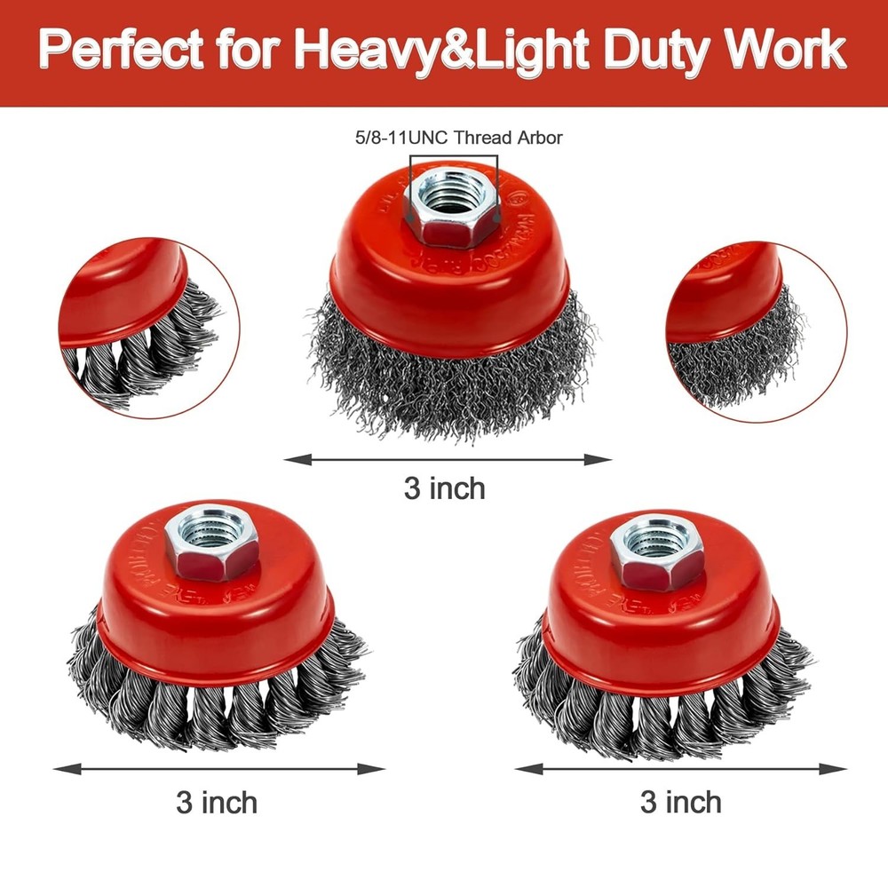 8-Piece Angle Grinder Wire Wheel Set - 4" & 3" Coarse Brushes for Rust Removal