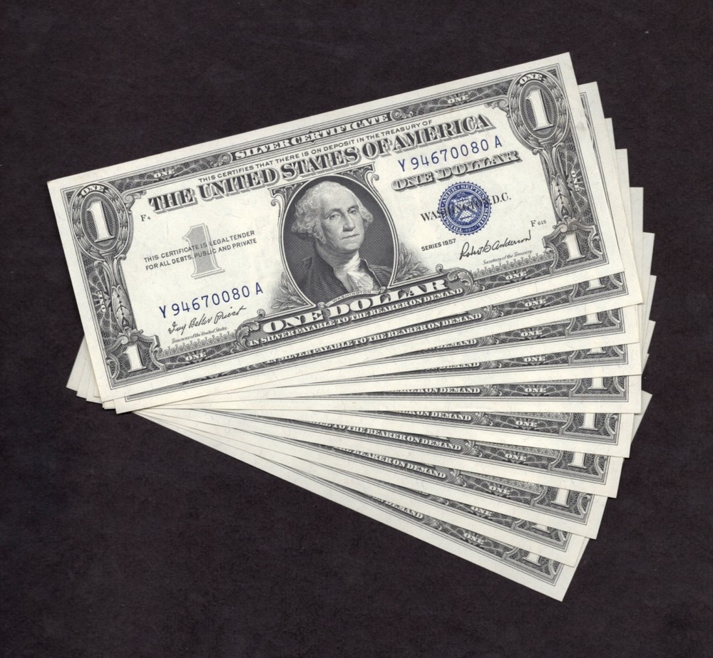 1957 $1 Silver Certificate (10) Consecutive Notes - Uncirculated