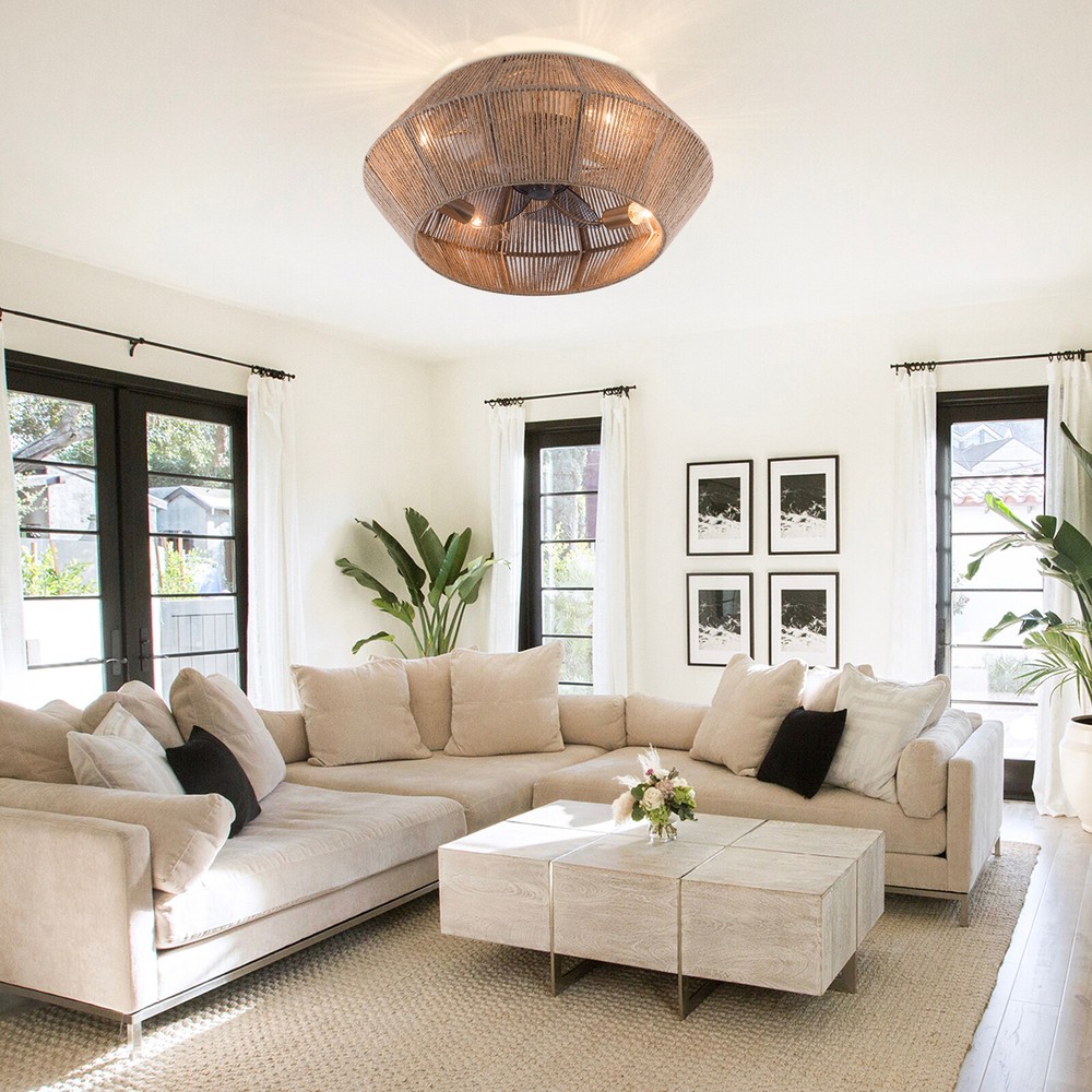 Low Profile Ceiling Fan Caged Flush Mount Ceiling Fan Light With Remote Control