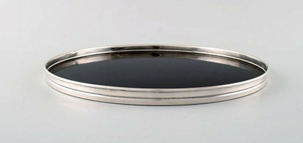Fisher Silversmiths (Co.) serving tray in sterling silver and ebonite.