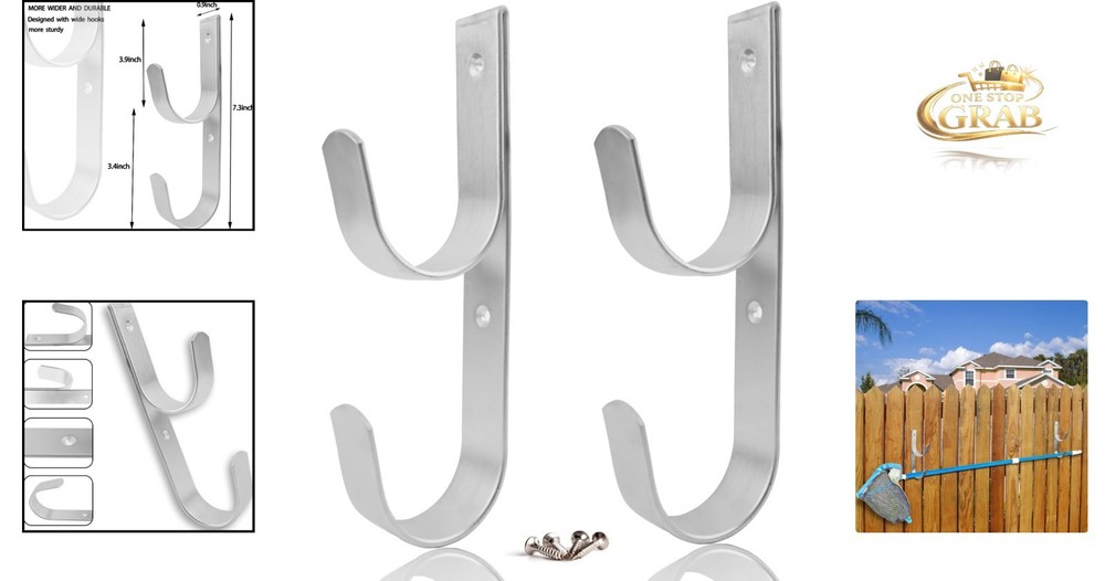 2 Pack Heavy Duty Silver Aluminium Pool Pole Hangers Hooks Rust Resistant