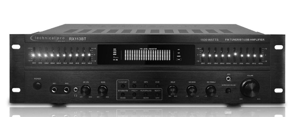 TECHNICAL PRO RX113BT 1500W Pro Bluetooth Surround Amplifier w Equalizer