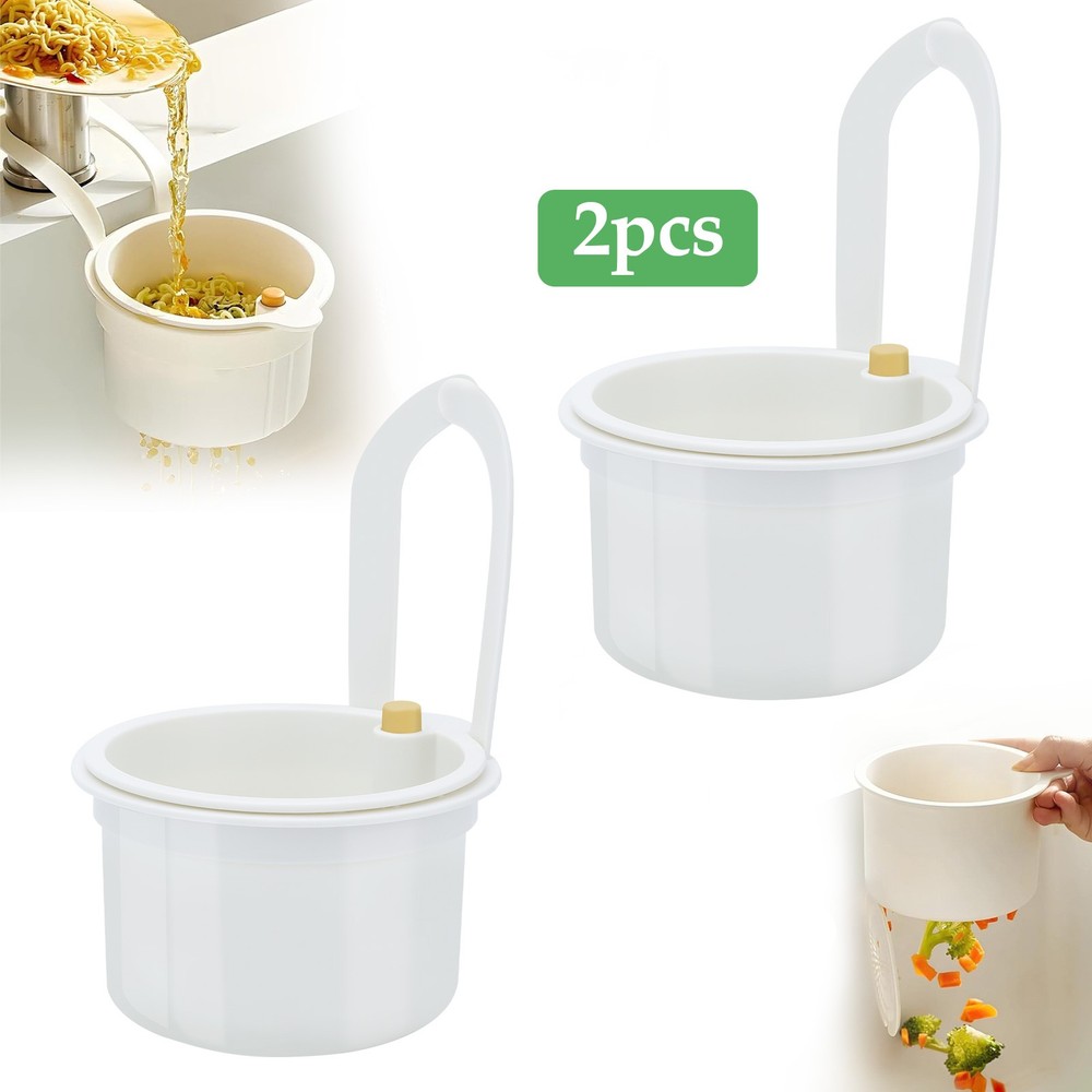 2 PCS Kitchen Sink Strainer Basket Hanging Automatic Dumping Residue Collector