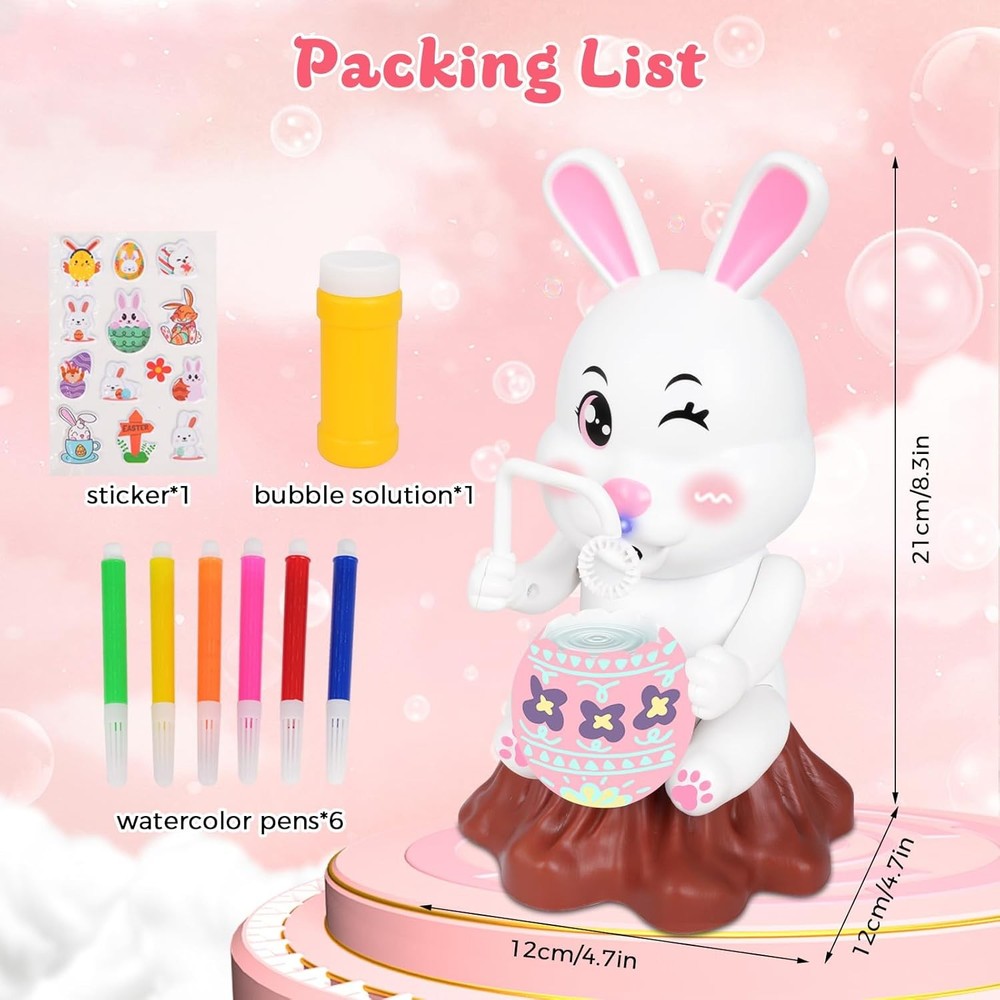 Easter Bubbles Bunny Bubble Machine for Kids, Rabbit Bubble Blower Toy with Refi