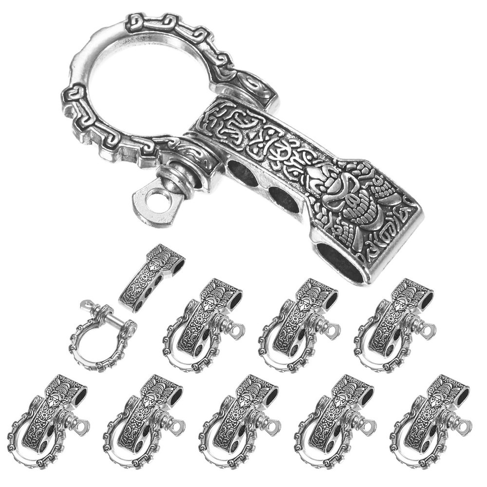 10-Pack Paracord Bracelet Shackle Buckle Pattern [Silver, Flat Head]