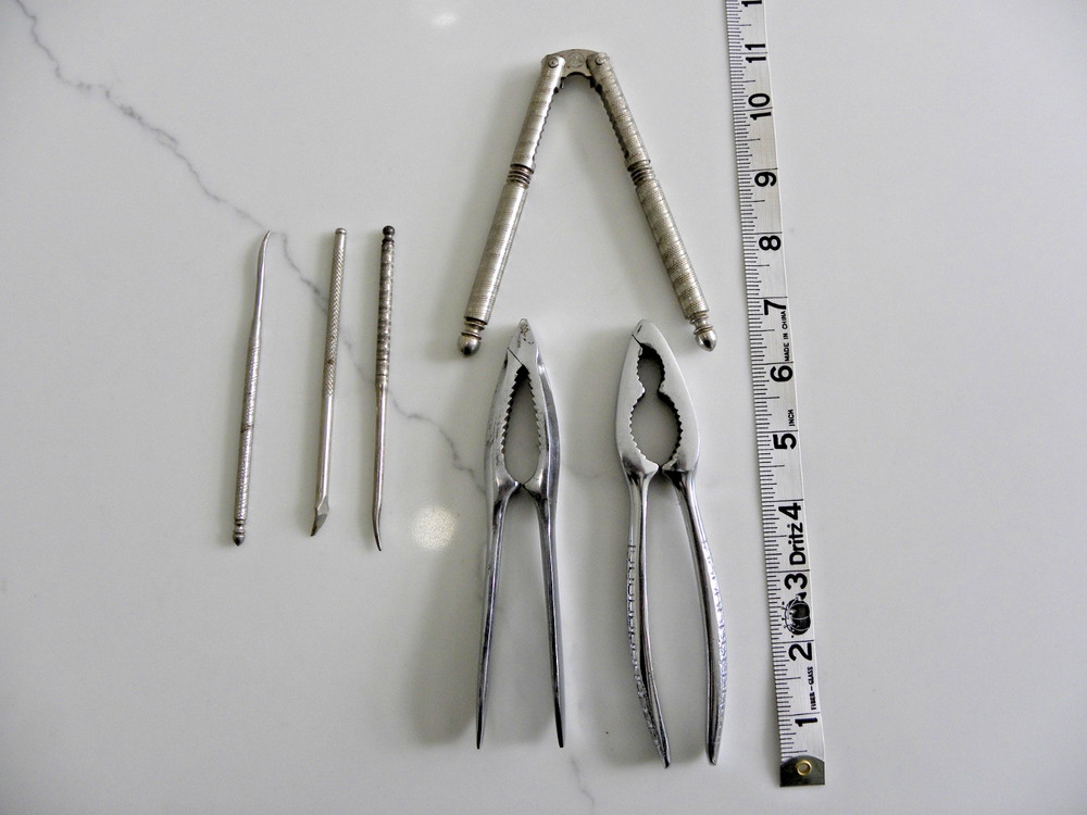 Vintage 6 Piece Metal Nutcracker and Picks Set - Nuts & Shellfish USA