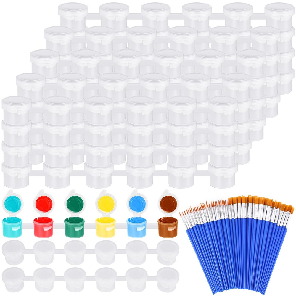 40 Strips Empty Paint Pot 80 PCS Brushes 3ml Mini Acrylic Container Arts