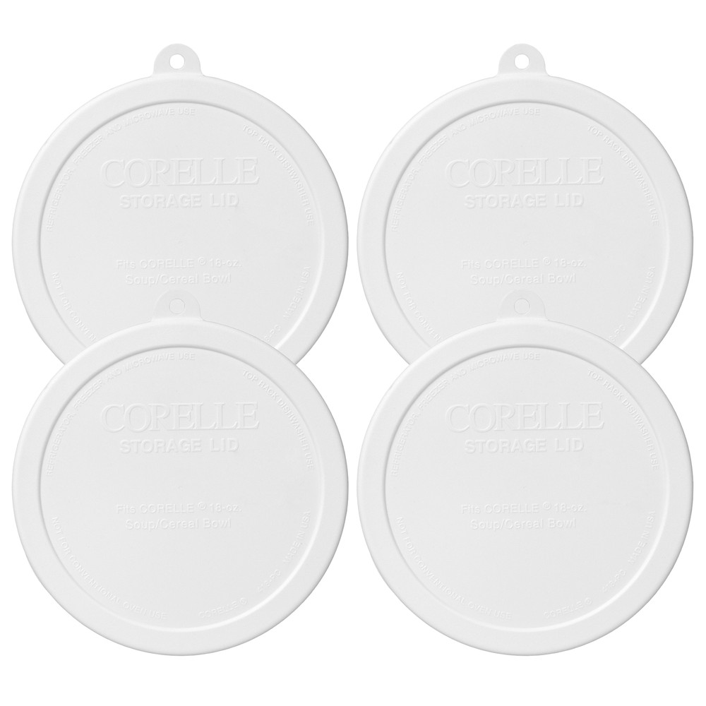 Corelle 418-PC White Round Plastic Replacement Storage Lid Cover (4-Pack)