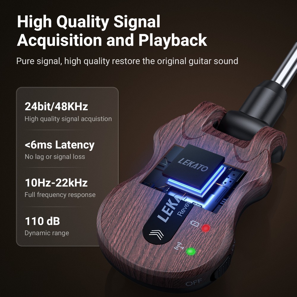 LEKATO Wireless Guitar Transmitter Receiver System 5.8GHz No-interference 100ft