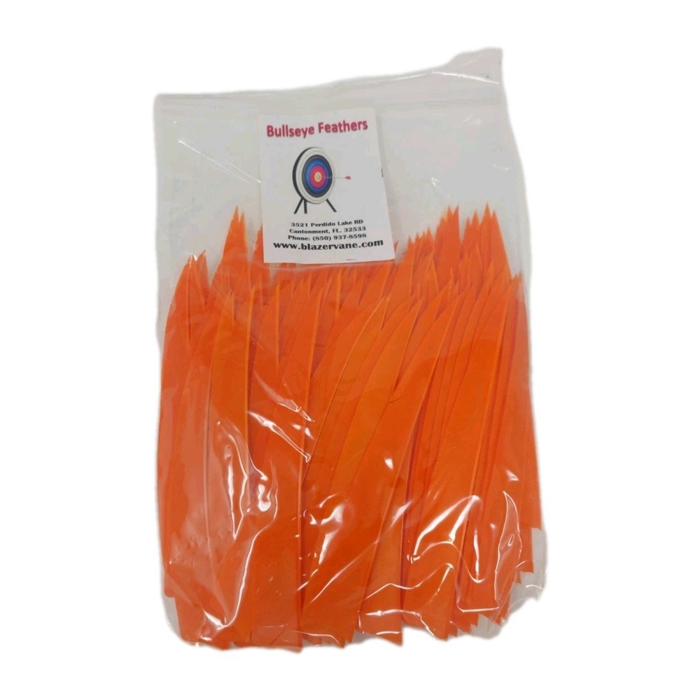 100pk Bullseye Archery Feathers 5" Right Wing: Shield Solid Hunter Orange