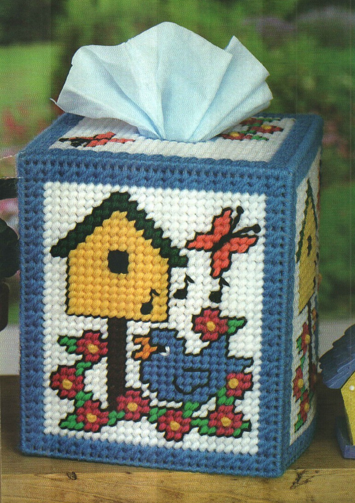 SINGING BLUEBIRD TISSUE BOX COVER HOME DECOR PLASTIC CANVAS PATTERN INSTRUCTIONS