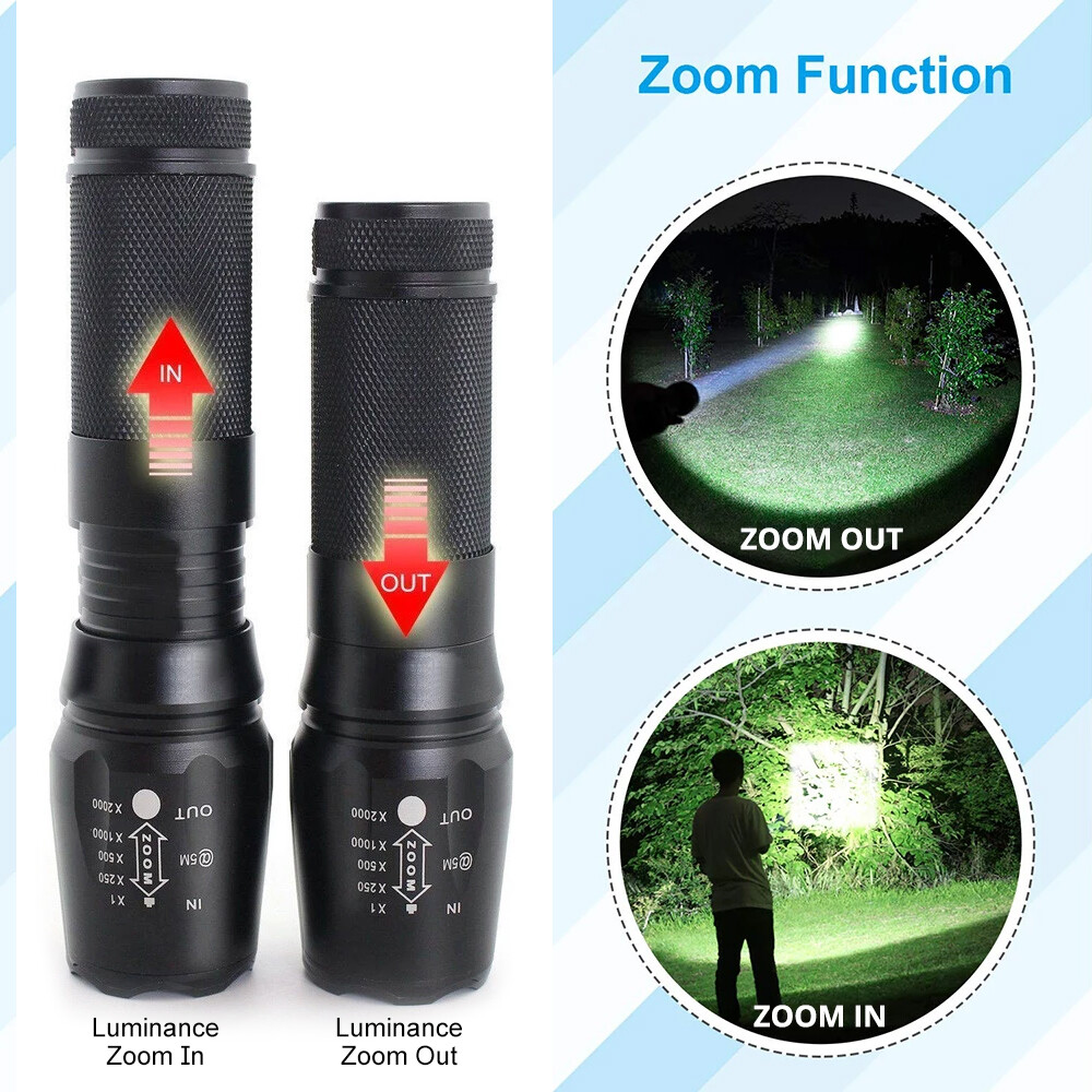 Super-Bright 90000LM Lamp LED Tactical Flashlight 5 Modes Zoomable Torch Light