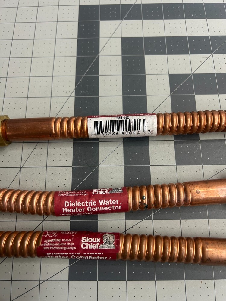 3-pack lot Sioux Chief Copper 3/4" Water Heater 12" Swivel Hose Connector