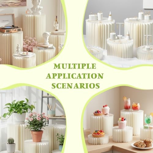 4 Pack Buffet Risers, Foldable Food Display Stands for Buffet Table, 4pcs Beige