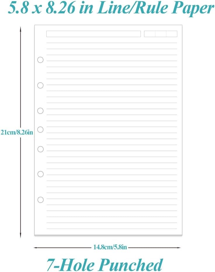 7-Hole Lined Paper Refills for Mini Binder - 100 Sheets/200 7-Hole, White