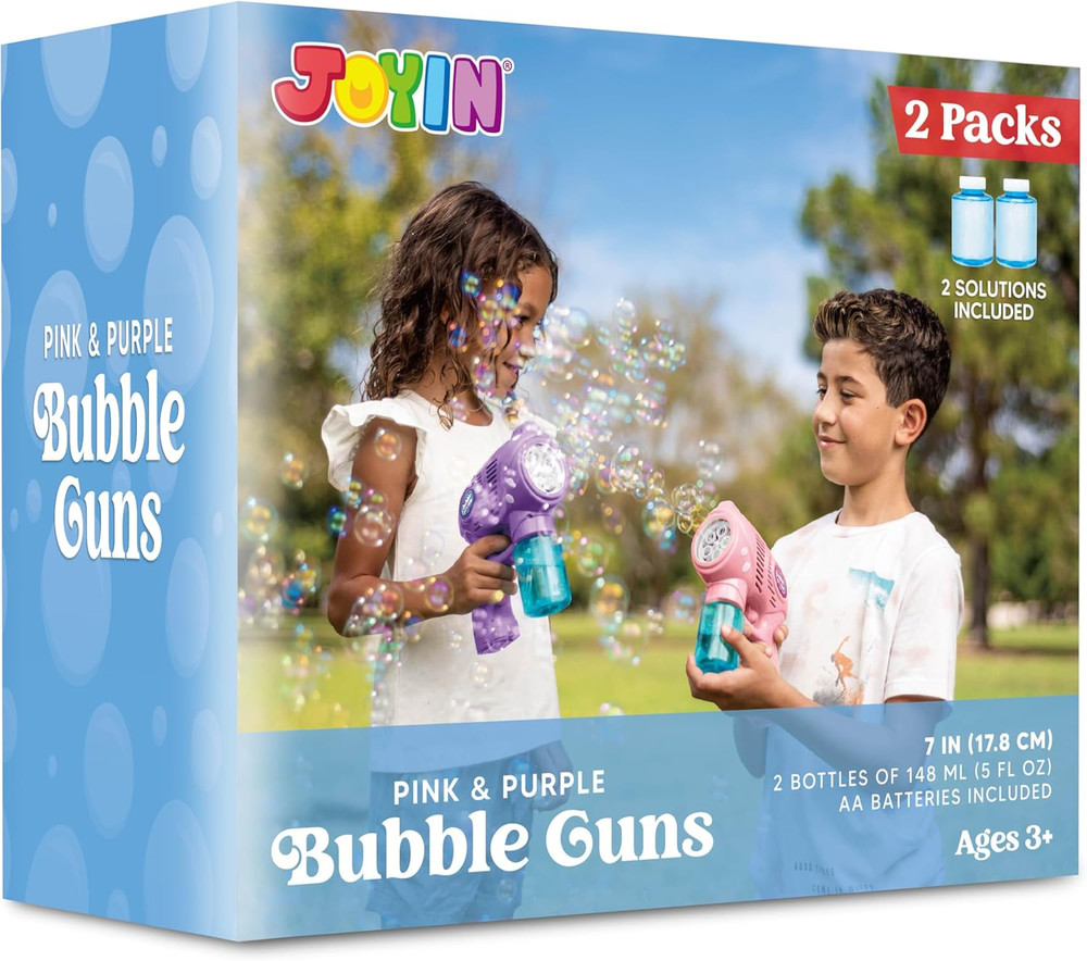 2 Bubble Guns with 2 Bottles Bubble Refill Solution, Bubble Machine Gun for K...