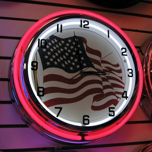 USA American Flag Double Ring Neon Clock 18 inches
