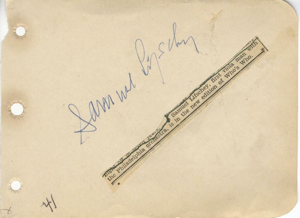SAMULE LIFSCHEY-ORIGINAL AUTOGRAPHED ALBUM PAGE