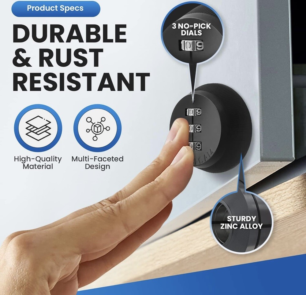 Combi Cam Keyless Combination Lock 3 Dial Secure Cabinet Drawer Lock System....