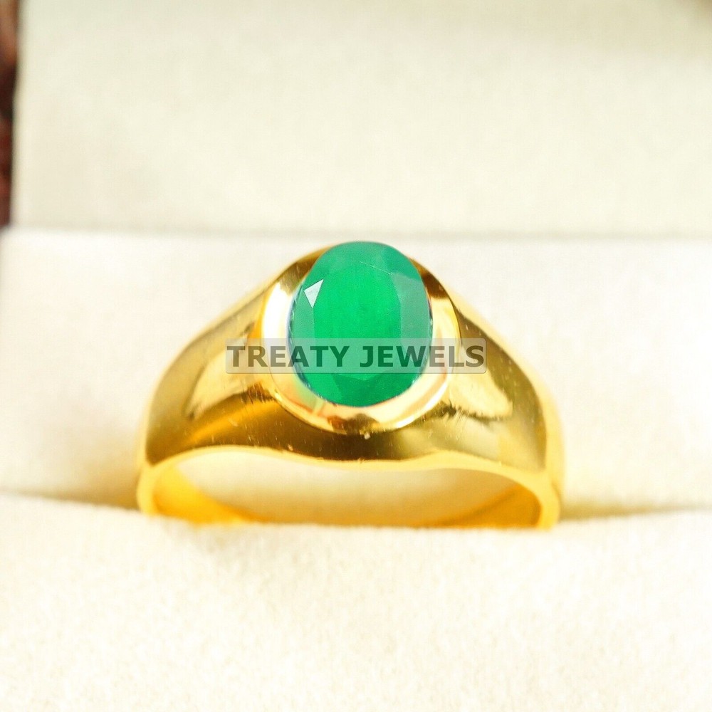 Emerald Oval Cut With 14K Solid Gold Ring For Men's #B23