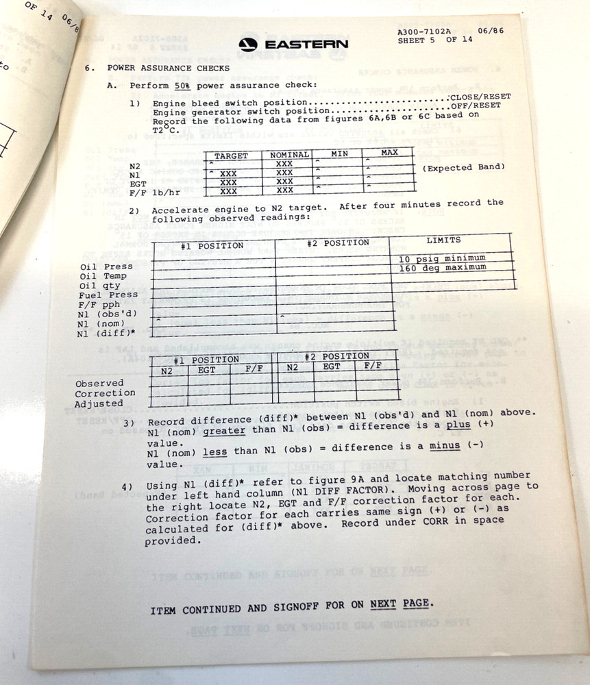 VTG Eastern Airlines Airbus A300 Engine & Systems Operational Check Record Form