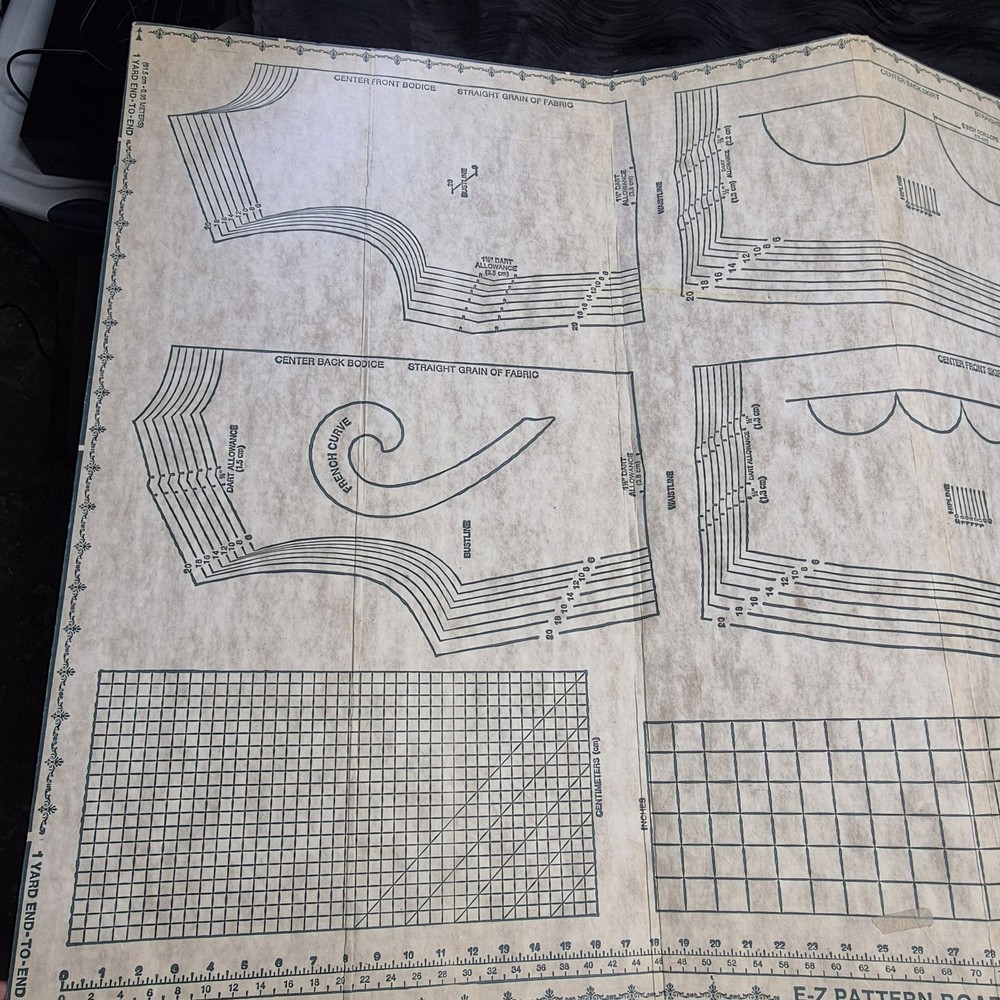 Vintage EZ Pattern Cutting Board 36x72 Sewing Fabric Layout Foldable Grid Lines