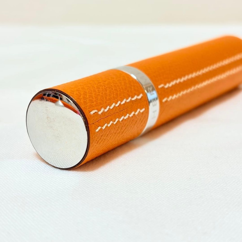 HERMES Paris Atomizer Perfume Case Epsom Orange Leather Gold Hardware w/Box
