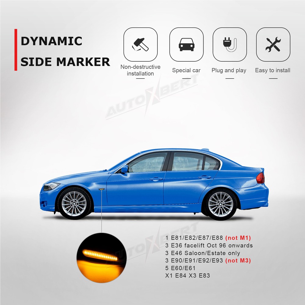 For BMW E60 E82 E83 E92 E90 E46 Led Side Marker Turn Signal Lights Dynamic Smoke