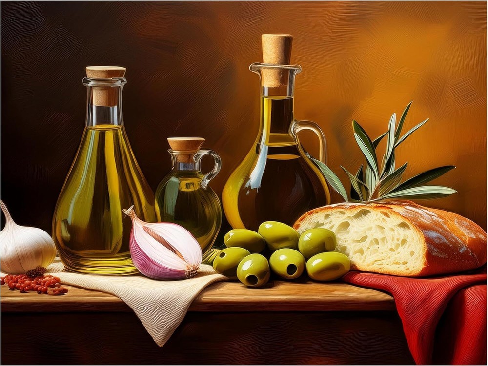 Tile Mural Still Life Bread Olives Garlic Kitchen Wall Backsplash Marble Ceramic