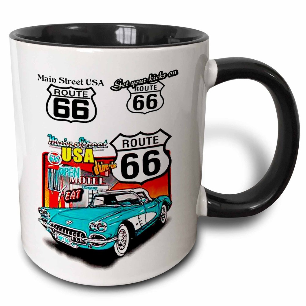 3dRose Route 66 11oz Two-Tone Black Mug