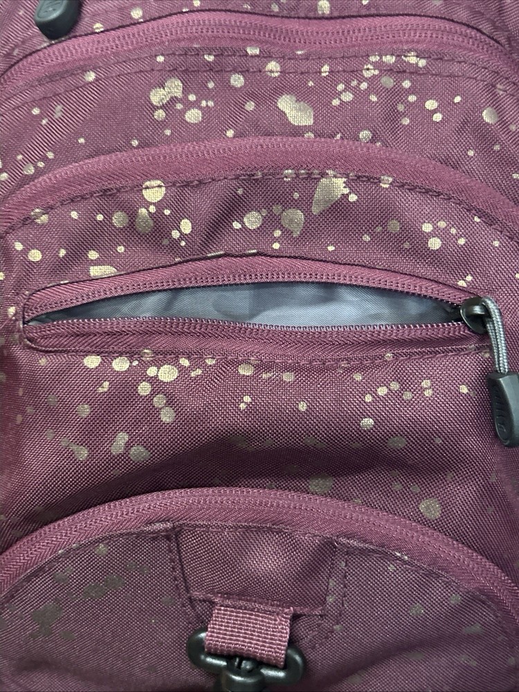 High Sierra Loop Backpack Bookbag Gold Splatter Pattern Maroon Bag