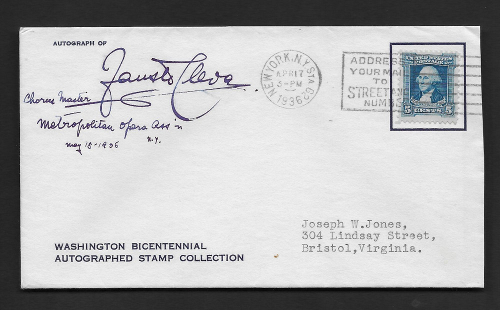 Fausto Cleva - Authentic Signature 1936 Signed Autograph FDC postdated cover