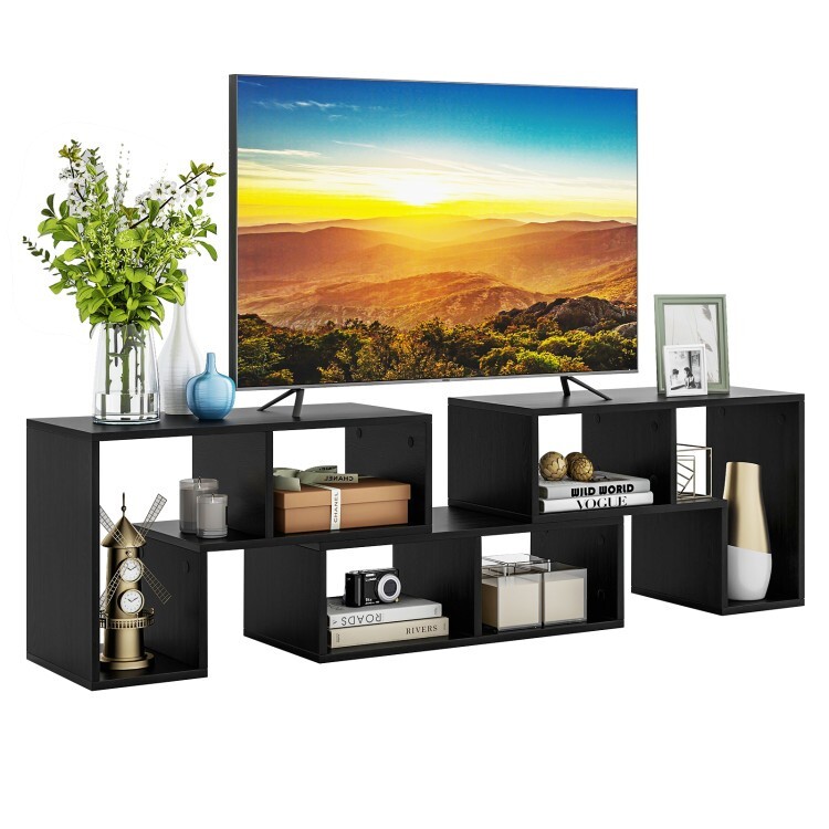3 Pcs Adjustable TV Stand Set w/ Rectangular Shelf 2 L shaped Shelf For TVs 65''