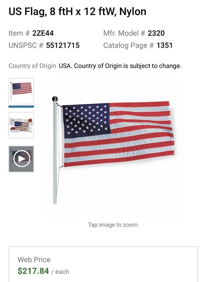 US Flag, 8 ftH x 12 ftW, Nylon