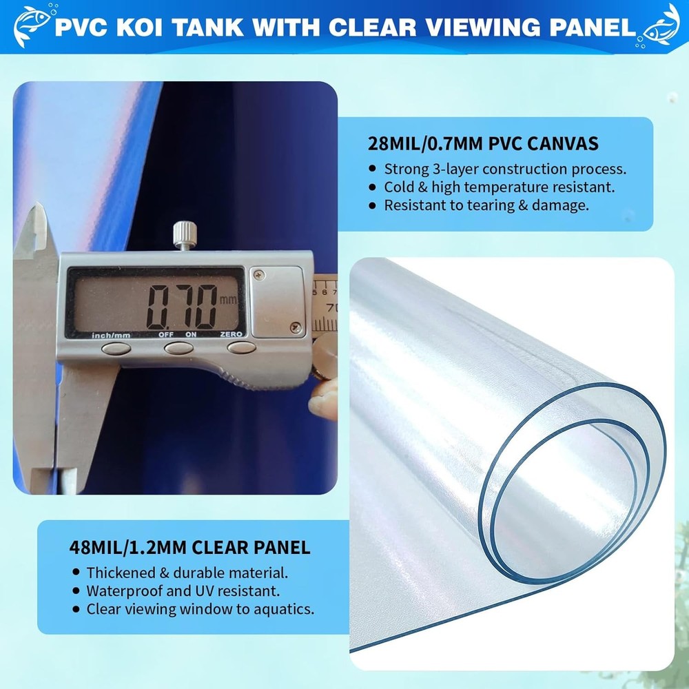 200 Gallon PVC Koi Pond Tank Clear Viewing Panel