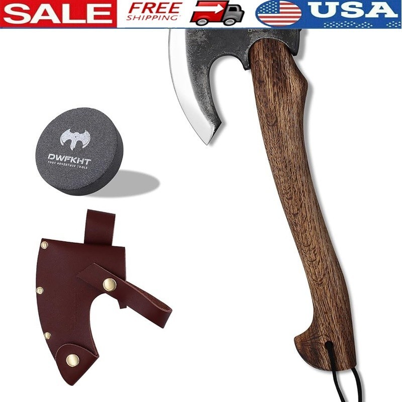 Multipurpose Camping Hatchet Durable Axe W/ Beech Wood Handle & Sheath New