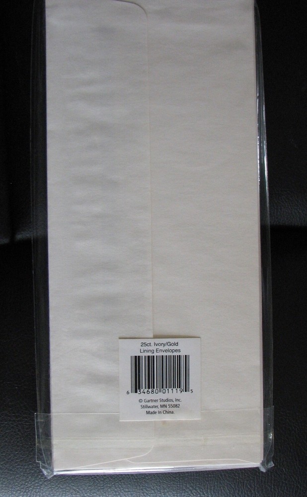 NEW, GARTNER FOIL LINED ENVELOPES, IVORY/GOLD, 25 COUNT