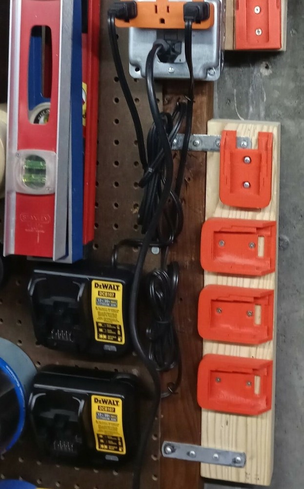 DeWalt battery charger peg board hook wall mount holder mount 3d printed