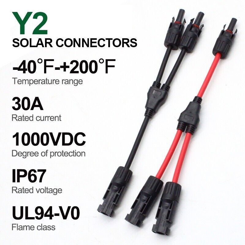 Solar Panel Y Branch Cable Connection Waterproof Adapter Connector Extension