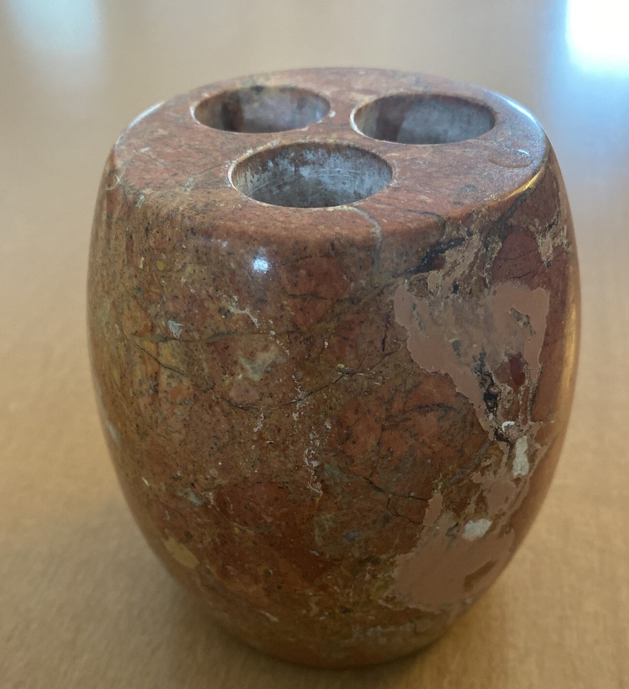 Red-ish Marble(?) Toothbrush Holder 4" (See Description)