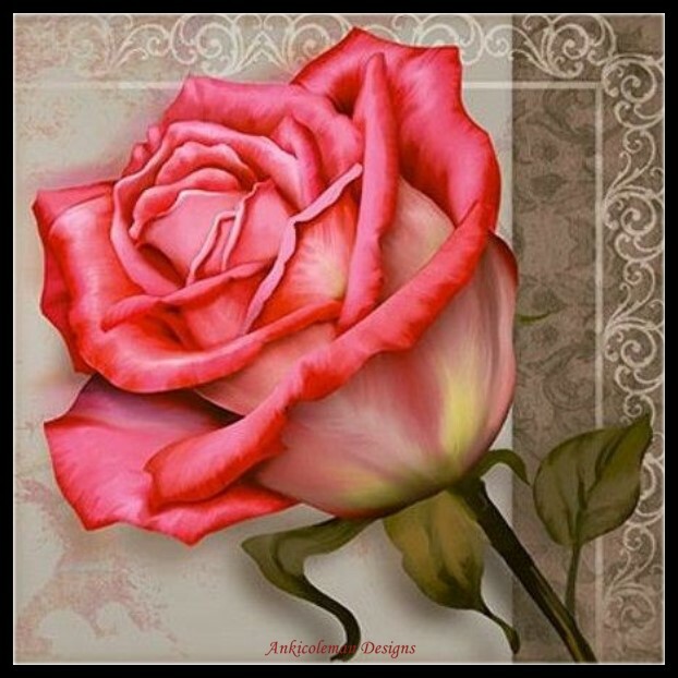 Rose 5 - DIY Chart Counted Cross Stitch Patterns Needlework Embroidery 14 ct DMC