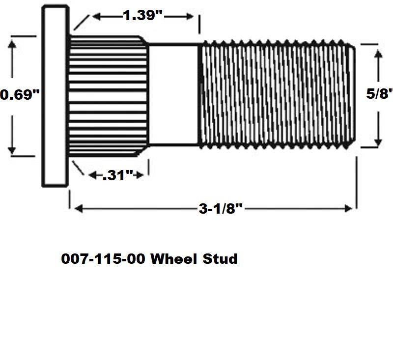 8 Wheel Studs -Trailer Axle Dexter 10K 12K Lug Hub Stud Bolt 5/8"x3.12 7-115