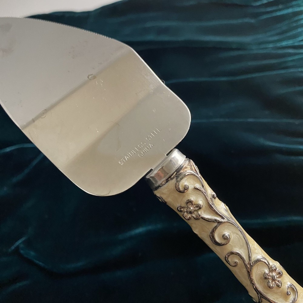 Stainless Steel Cake Server With Enameled Filigree Handle Wedding