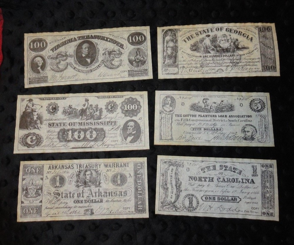 American Confederate Currency Notes "Set A"