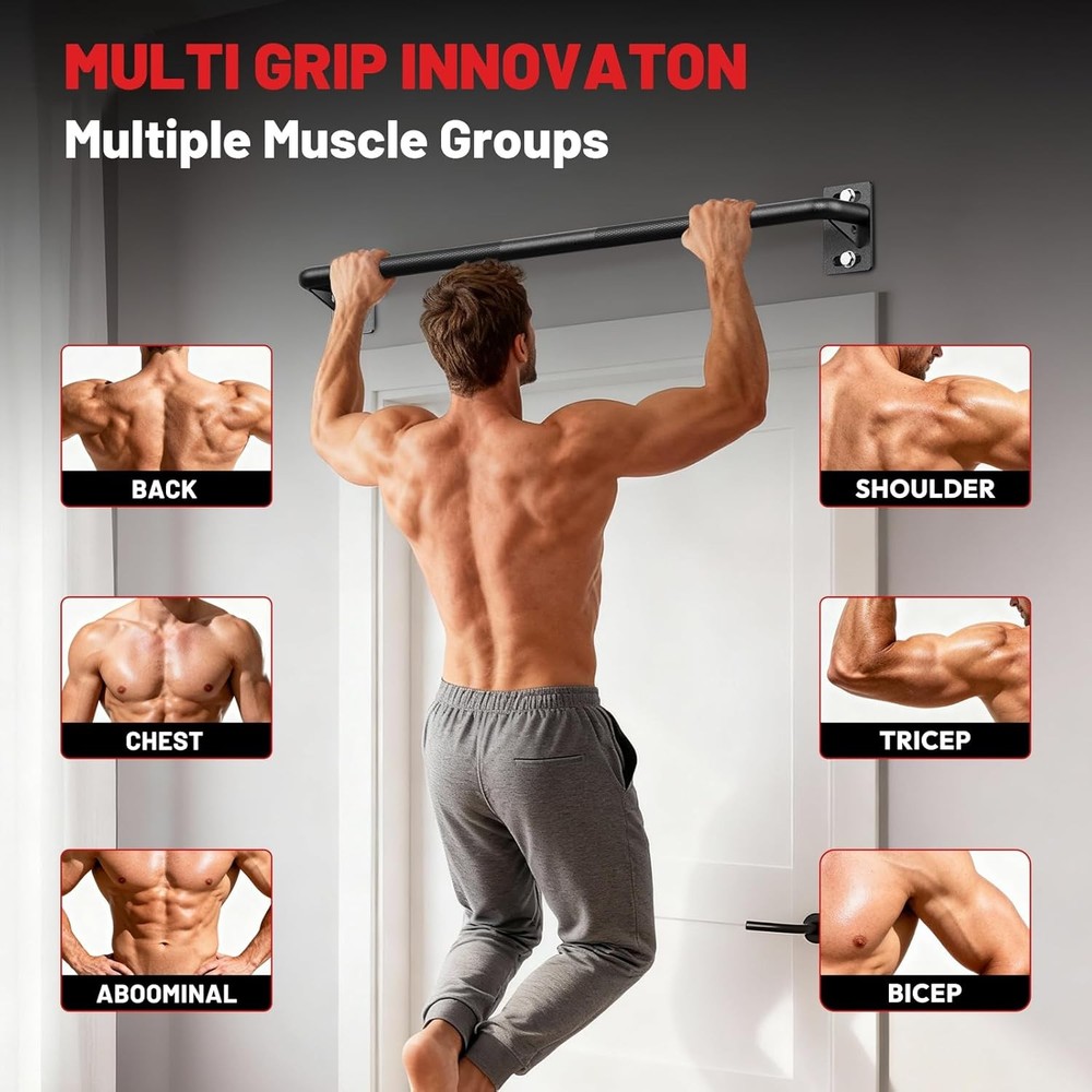 PAPABABE Wall Mounted Pull Up Bar, Chin Up Bar, Strength Training Pull-Up Bars C